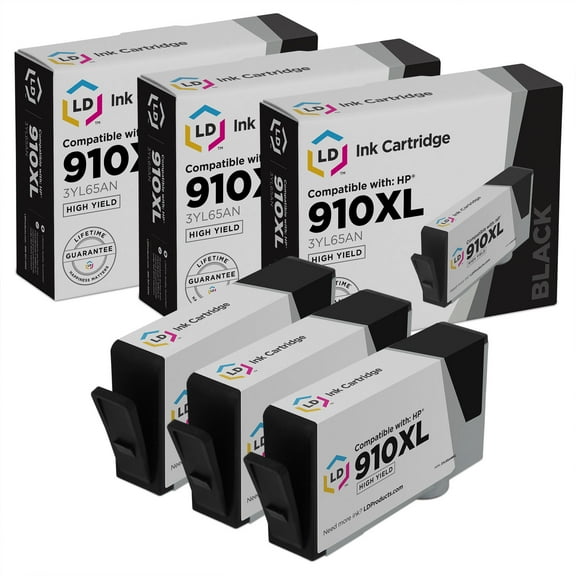 LD Products 3PK Compatible Replacements for HP 910XL 3YL65AN HY Black Ink OfficeJet 8010 8025 8035