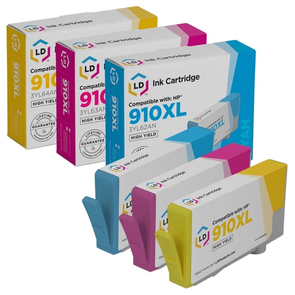 LD Products Compatible Replacements for HP 910XL HY Ink 3YL62AN Cyan 3YL63AN Magenta 3YL64AN Yellow