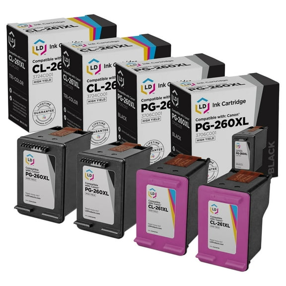 LD Products Compatible Replacements for Canon PG-260XL & CL-261XL High Yield Ink 4PK 2 Black 2 Color