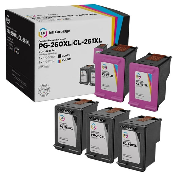 LD Products Compatible Replacements for Canon PG-260XL & CL-261XL High Yield Ink 5PK 3 Black 2 Color