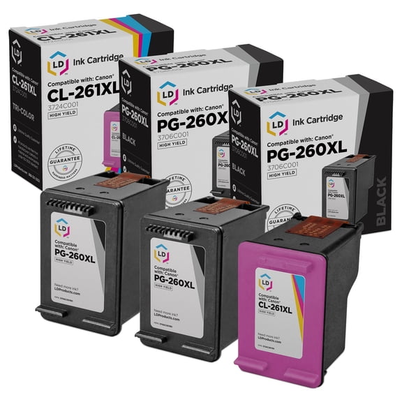 LD Products Compatible Replacement for Canon PG-260XL & CL-261XL High Yield Ink 2 Black 1 Color