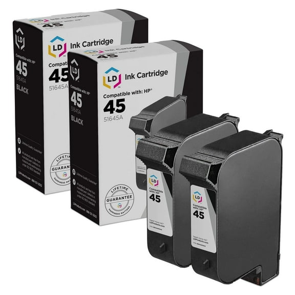 LD Products Compatible Replacement for HP 45 / 51645A Pack of 2 Black Ink Cartridges