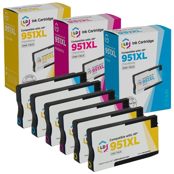 6PK LD Products Compatible Replacement for HP 951XL HY Ink Cartridge 2 Cyan 2 Magenta 2 Yellow