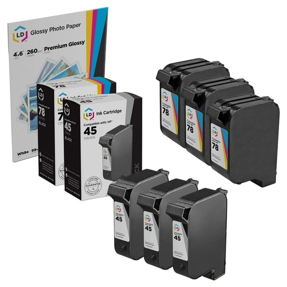 LD Products Compatible Replacement for HP 45 & HP 78 3 Black 3 Color Ink Cartridges