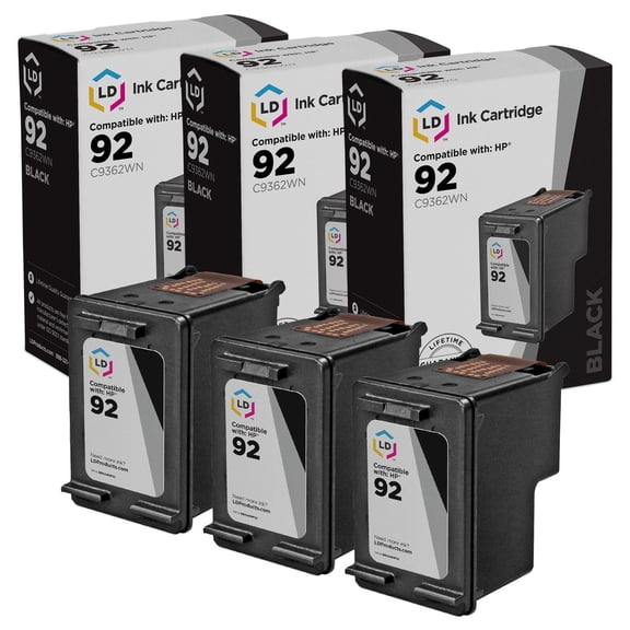 LD Products Compatible Replacement for HP 92 / C9362WN Black Ink Cartridges 3-Pack