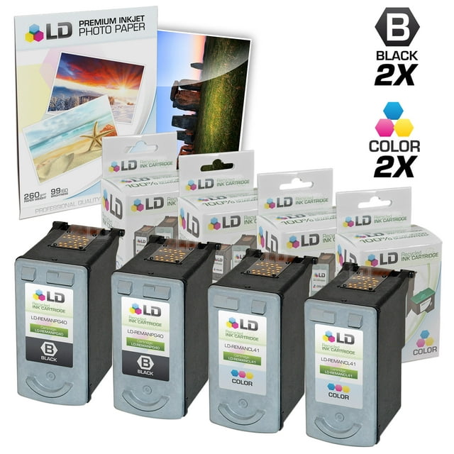 LD Remanufactured Cartridge Replacement for Canon PG-40 & CL-41 (2 Black, 2 Color, 4-Pack)
