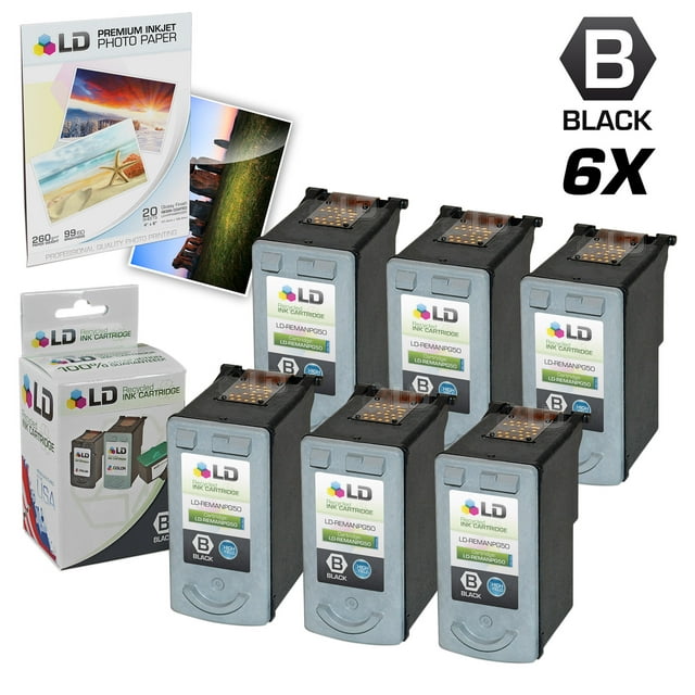 LD Remanufactured Cartridge Replacement for Canon PG50 High Capacity (Pigment Black, 6-Pack)