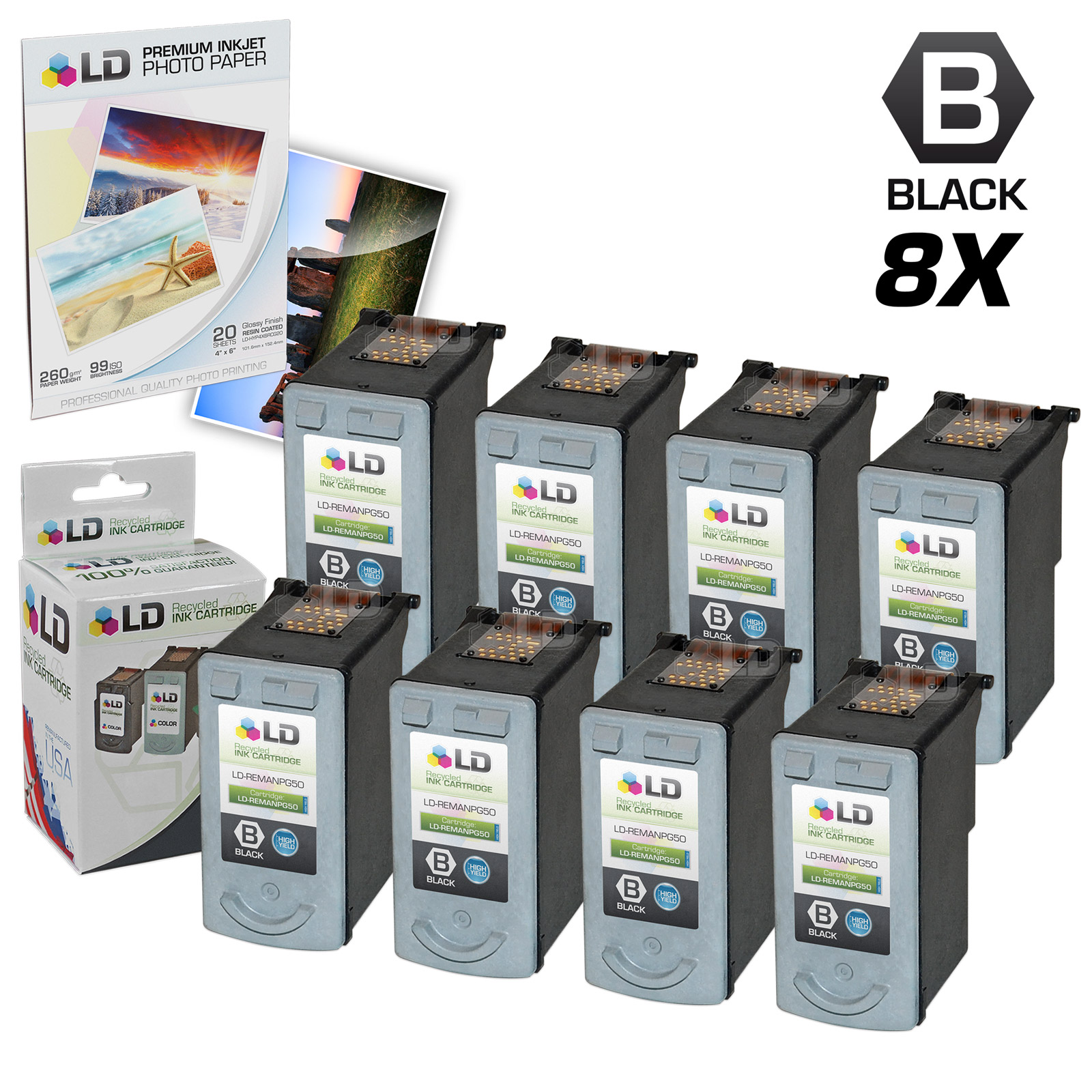 LD Remanufactured Cartridge Replacement for Canon PG50 High Capacity (Pigment Black, 8-Pack) - image 1 of 1