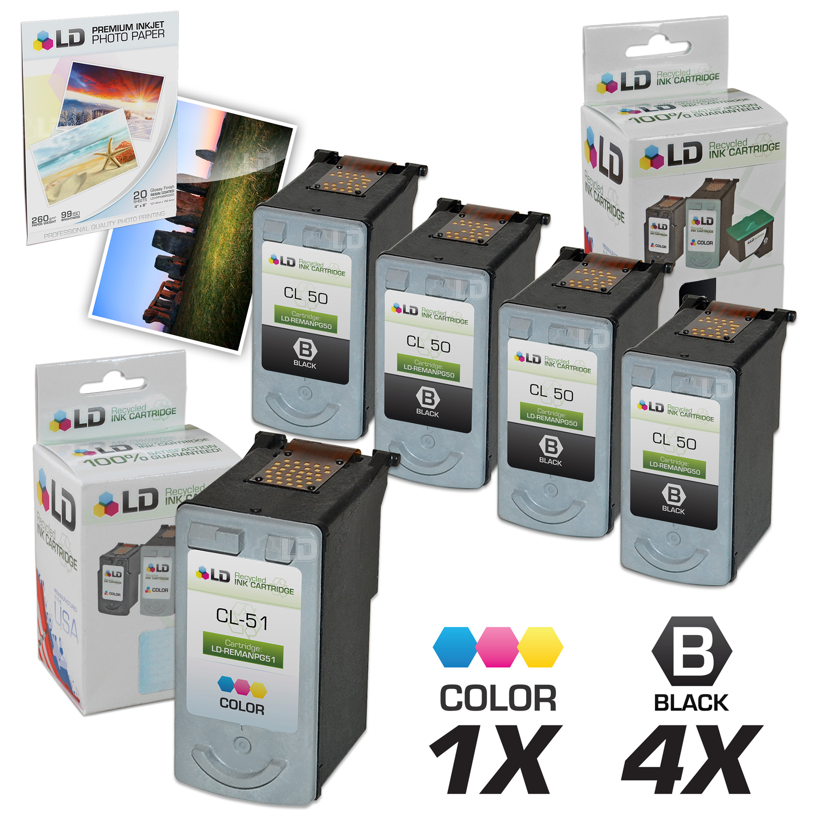 LD Remanufactured Cartridge Replacements for Canon PG50 & CL51 High Capacity (4 Black, 1 Color, 5-Pack) - image 1 of 1
