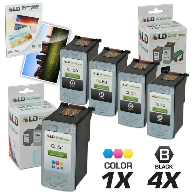 LD Remanufactured Cartridge Replacements for Canon PG50 & CL51 High Capacity (4 Black, 1 Color, 5-Pack)