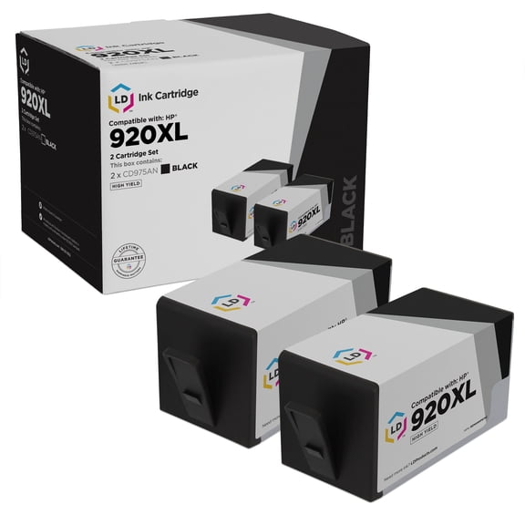 LD Products Compatible Replacement for HP 920XL Set of 2 CD975AN Black Inkjet Cartridge