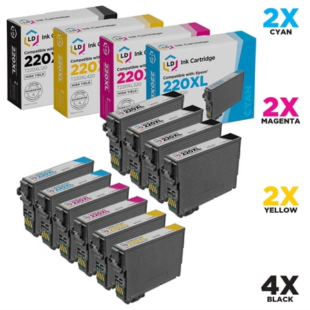 LD Remanufactured Replacement for Epson 220XL High Yield Cartridges: 4 T220XL120 Black, 2 T220XL220 Cyan, 2 T220XL320 Magenta, 2 T220XL420 Yellow for Expression XP-320, XP-420, XP-424, WF-2630