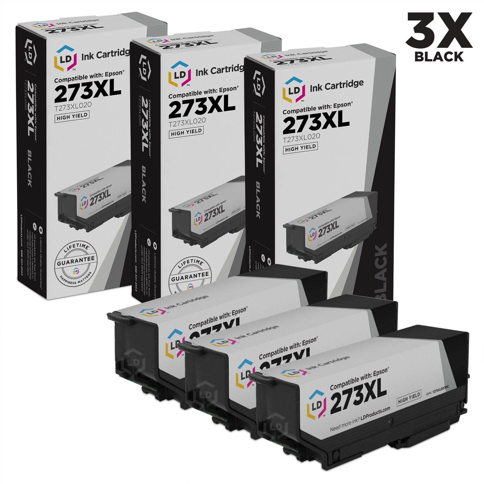LD Compatible Replacement for Epson 273XL / T273XL020 Pack of 5 High Yield  Black Cartridges for use in Expression XP-520, XP-600, XP-610, XP-620, XP-800,  XP-810 & XP-820 