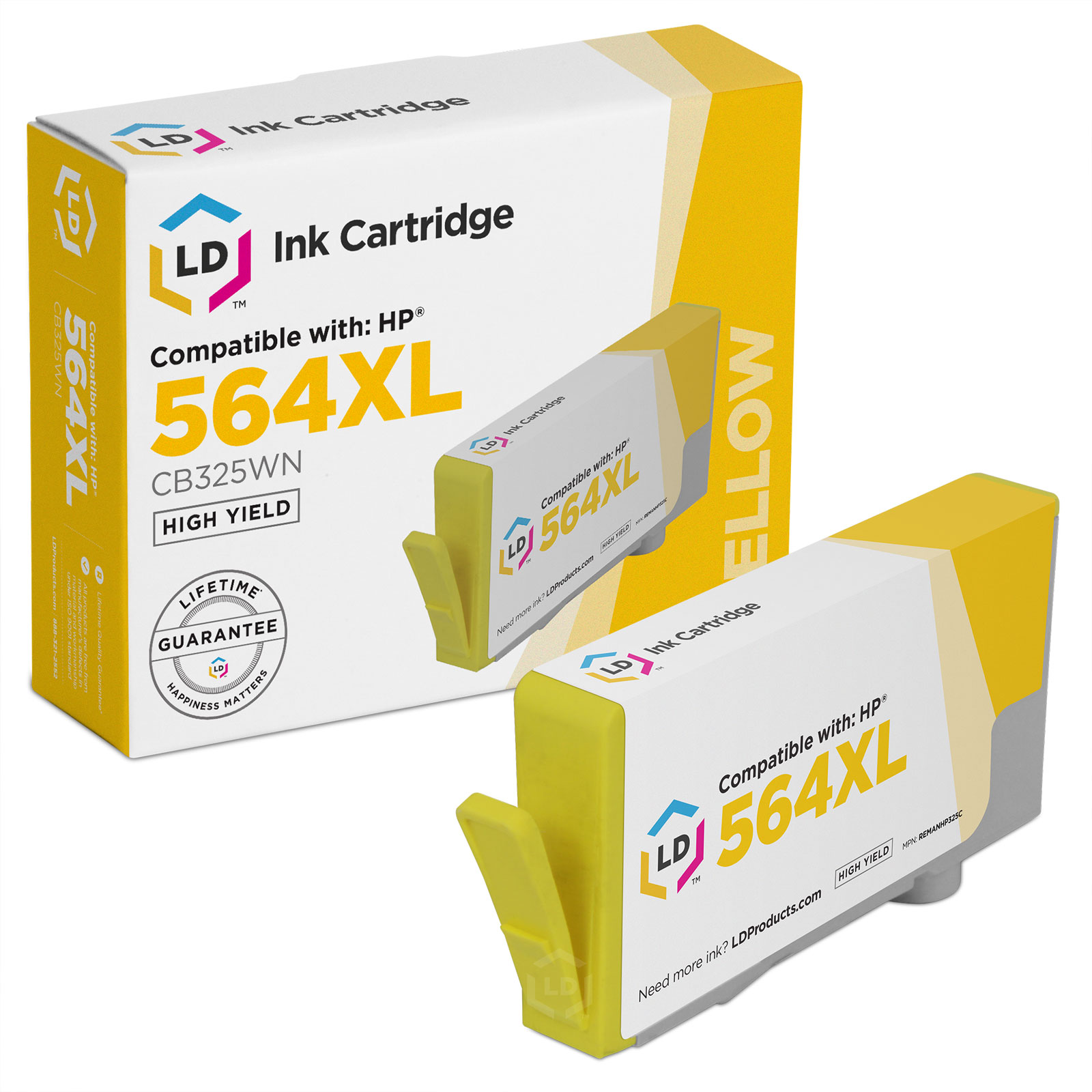 LD © Remanufactured Replacement Ink Cartridge for Hewlett Packard CB325WN 564XL / 564 High-Yield Yellow - Shows Accurate Ink Levels - image 1 of 1