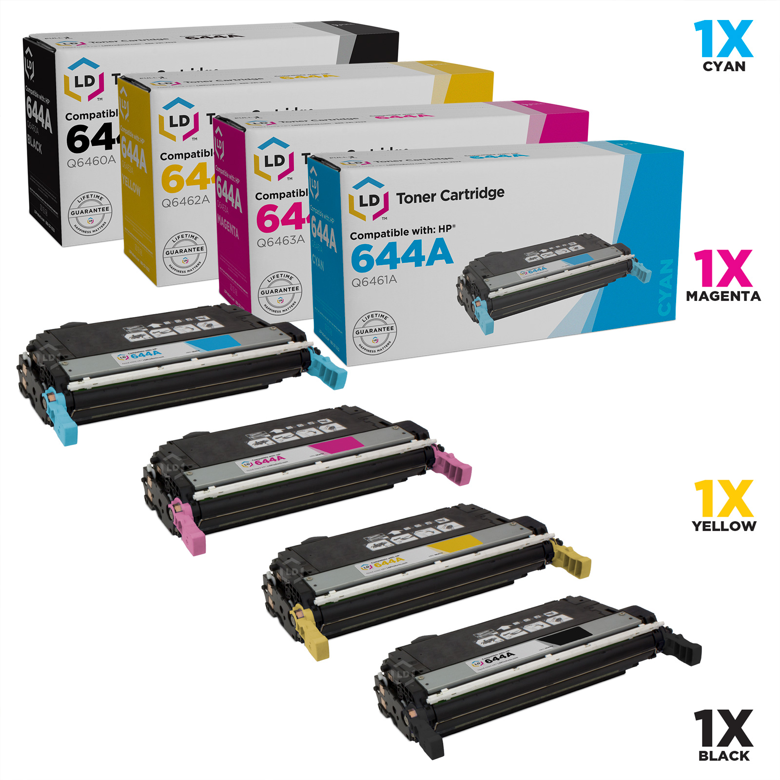 LD Remanufactured Replacement Laser Toner Cartridges for HP Color LaserJet 4730: 1 Black Q6460A, 1 Cyan Q6461A, 1 Magenta Q6463A and 1 Yellow Q6462A - image 1 of 1