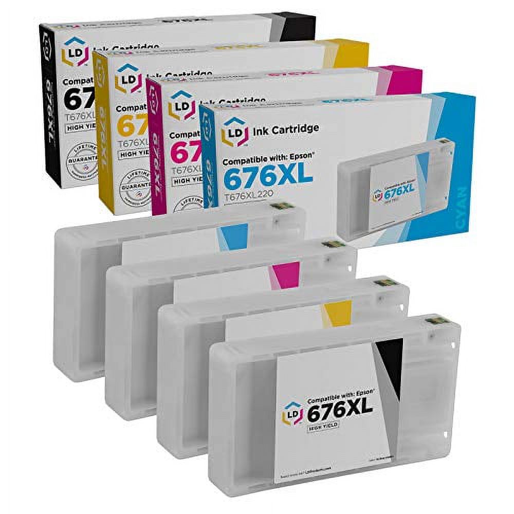 LD Remanufactured Replacements for Epson 676XL High Yield Ink Cartridges: T676XL120 Black, T676XL220 Cyan, T676XL320 Magenta, T676XL420 Yellow for WP-4010 WP-4020 WP-4520 WP-4530 WP-4540 - image 1 of 1