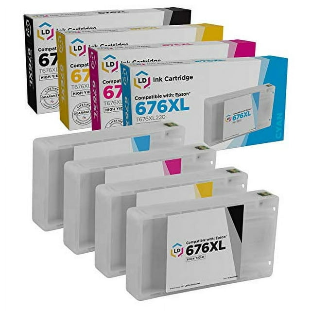 LD Remanufactured Replacements for Epson 676XL High Yield Ink Cartridges: T676XL120 Black, T676XL220 Cyan, T676XL320 Magenta, T676XL420 Yellow for WP-4010 WP-4020 WP-4520 WP-4530 WP-4540