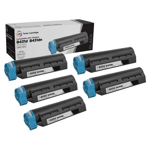 LD Set of 5 Okidata Compatible 44574901 HY Black Laser Toner Cartridge for the MB461 MFP, MB471, MB471W, B431d and