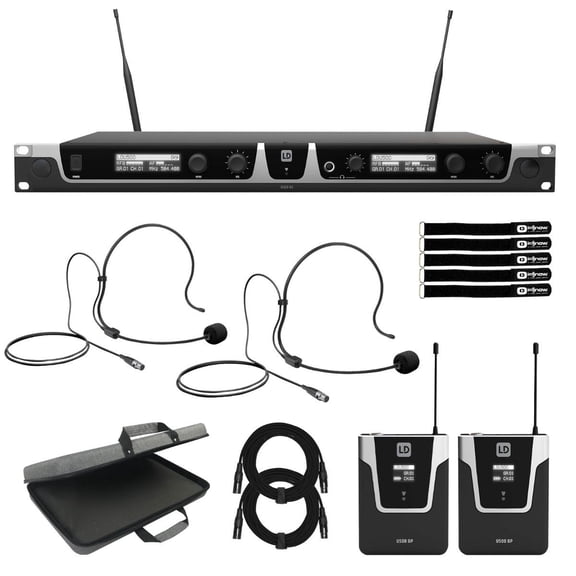 LD Systems U504.7 BPH 2 US Wireless Microphone System includes 2 x Bodypack and 2 x Headset with Case Package