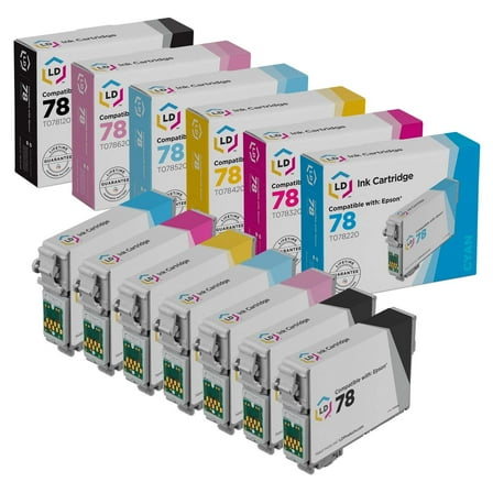 LD Compatible Replacement T078 Black and Color Ink Cartridges 7PK for Epson T078 #78 RX580 RX595