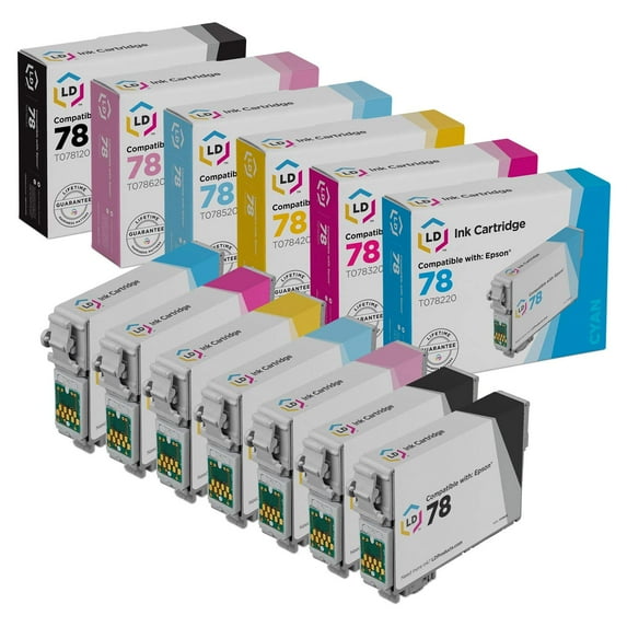 LD Compatible Replacement T078 Black and Color Ink Cartridges 7PK for Epson T078 #78 RX580 RX595