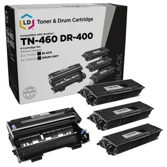 LD Products Compatible Replacement Toner Cartridge & Drum for Brother TN460 HY & DR400 (4-Pack)