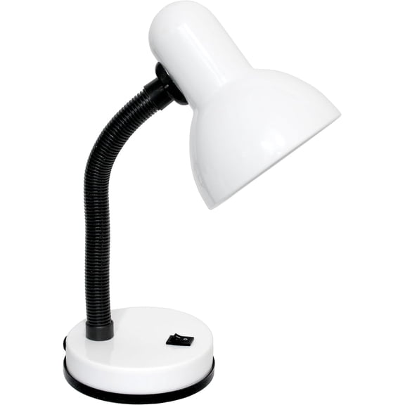 LD1003-WHT Basic Metal Desk Lamp with Flexible Hose Neck for Office, Living Room, Bedroom, College Dorm, Bookshelf, White (Pack of 1)