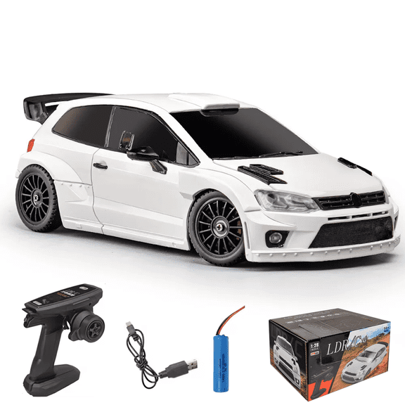 LD2801 RC Drift Car with LED Lights, 1:28 Full Proportional 4WD Drift Remote Control Car Model, 10KM/H RC Racing Vehicle for Adults