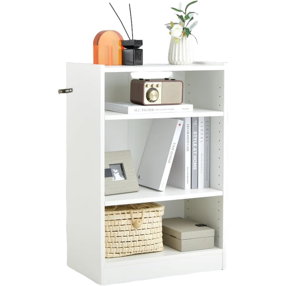 LDAILY 3 Cube Small Bookshelf, 3-Tier Modern Bookcase, Open Display Shelf with 18-Position Adjustable Shelves, Anti-toppling Device, Wood Cube Storage Organizer for Living Room, 's Room (1, White)
