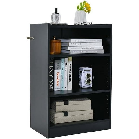 LDAILY 3 Cube Small Bookshelf, 3-Tier Modern Bookcase, Open Display Shelf with 18-Position Adjustable Shelves, Anti-toppling Device, Wood Cube Storage Organizer for Living Room, Kid's Room (1, Black)