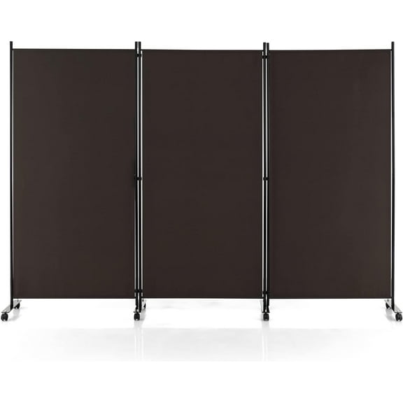 LDAILY 3 Panels Folding Privacy Screen, 6FT Tall Room Divider with Metal Frame & Wear-Resistant Fabric, Freestanding Partition Wall Divider with Rolling Wheels for Home, Hospital (Coffee, 3-Panel)