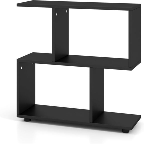 LDAILY 3-Tier Geometric Bookshelf, 24” S-Shaped Storage Bookshelf for Small Room, Freestanding Display Shelves with Anti-Slipping Foot Pads, Wood Display Bookcase for Living Room, Office (2, Coffee)