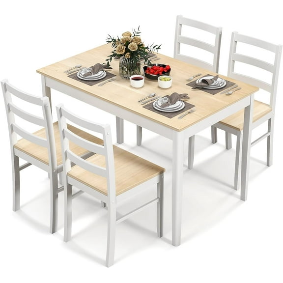 LDAILY 5 Piece Dining Table Set for 4, Space Saving Rectangular Dining Room Table with Rubber Wood Legs, Modern Kitchen Table Chairs Set of 4 for Dining Room, Living Room & Breakfast Nook (Natural)