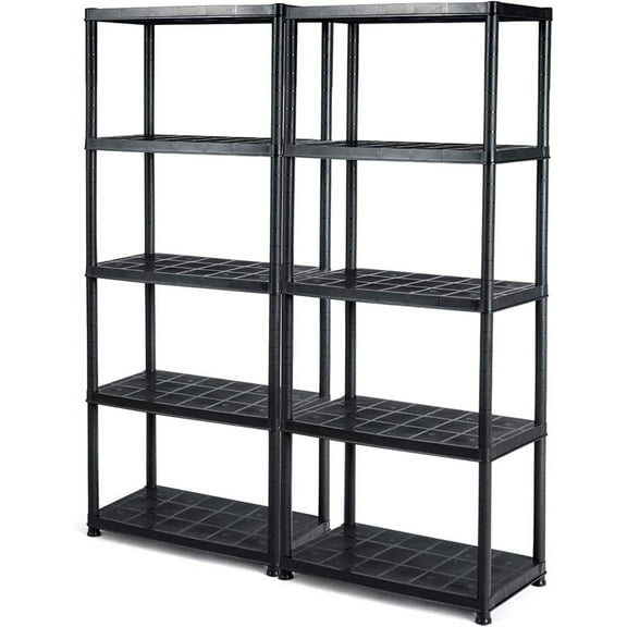 LDAILY 5 Tier Plastic Storage Shelves, Easy to Assemble Garage Rack, Multi-Use Free Standing Shelf Unit, Heavy Duty Shelving for Home Office, Black(2, 36”L X 18”W X 73”H)