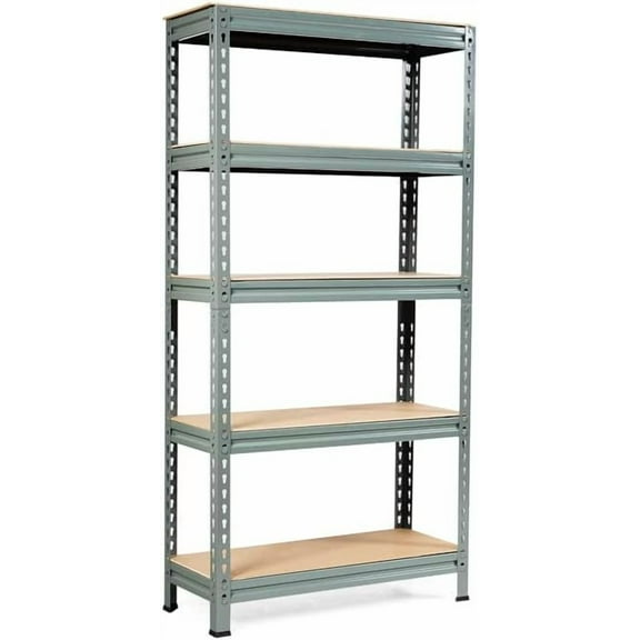 LDAILY 5-Tier Storage Rack, Heavy Duty Steel Shelf Unit with Adjustable Shelves, Bolt-Less Shelving for Free Combination, 60" Commercial Garage Rack Unit (2, Gray)