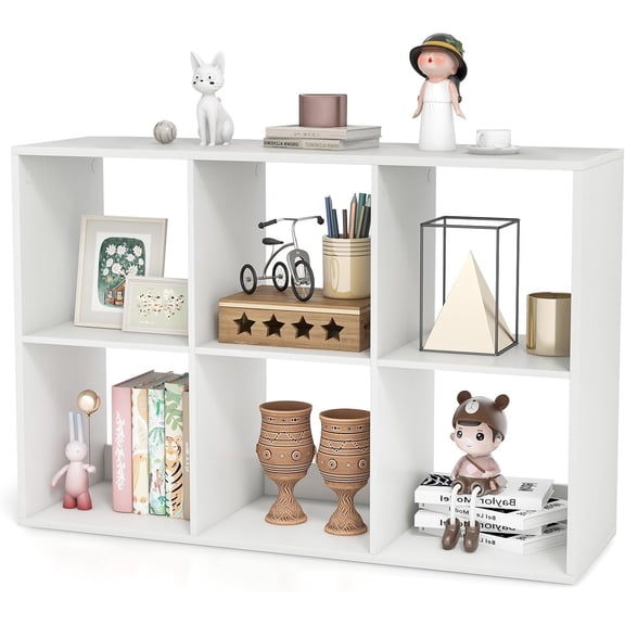LDAILY 6 Cube Book Shelf, Modern Storage Bookcase with 6 Open Compartments, Open Back and Bottom Back Panels, Heavy Duty Storage Bookshelf for Living Room, Study, Office and Hallway, White