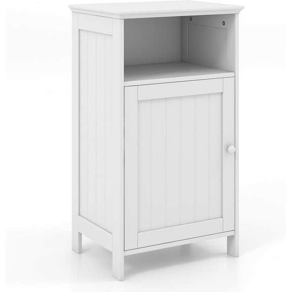 LDAILY Bathroom Cabinet, Freestanding Small Cabinet with Door, 3-Position Adjustable and Removable Shelf, Anti-Tipping Device, Wooden Floor Cabinet Organizer for Bathroom, Kitchen, Office (White)