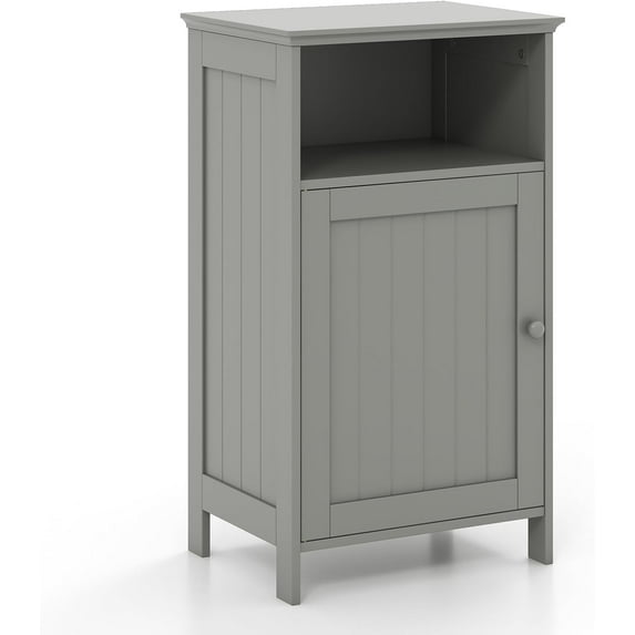 LDAILY Bathroom Cabinet, Freestanding Small Cabinet with Door, 3-Position Adjustable and Removable Shelf, Anti-Tipping Device, Wooden Floor Organizer for Bathroom, Kitchen, Office (Gray)