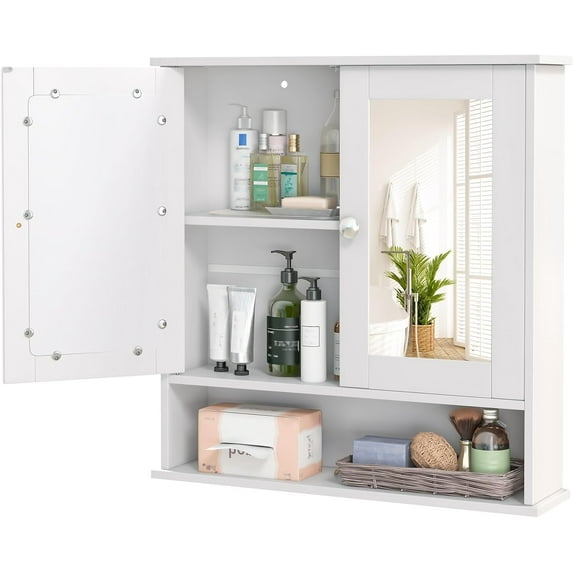 LDAILY Bathroom Wall Cabinet, Over The Toilet Storage Cabinet with Adjustable Shelf and Vanity Mirrored Doors, Medicine Cabinet Mirror, Bathroom Organizers and Storage for Kitchen, Office (White)