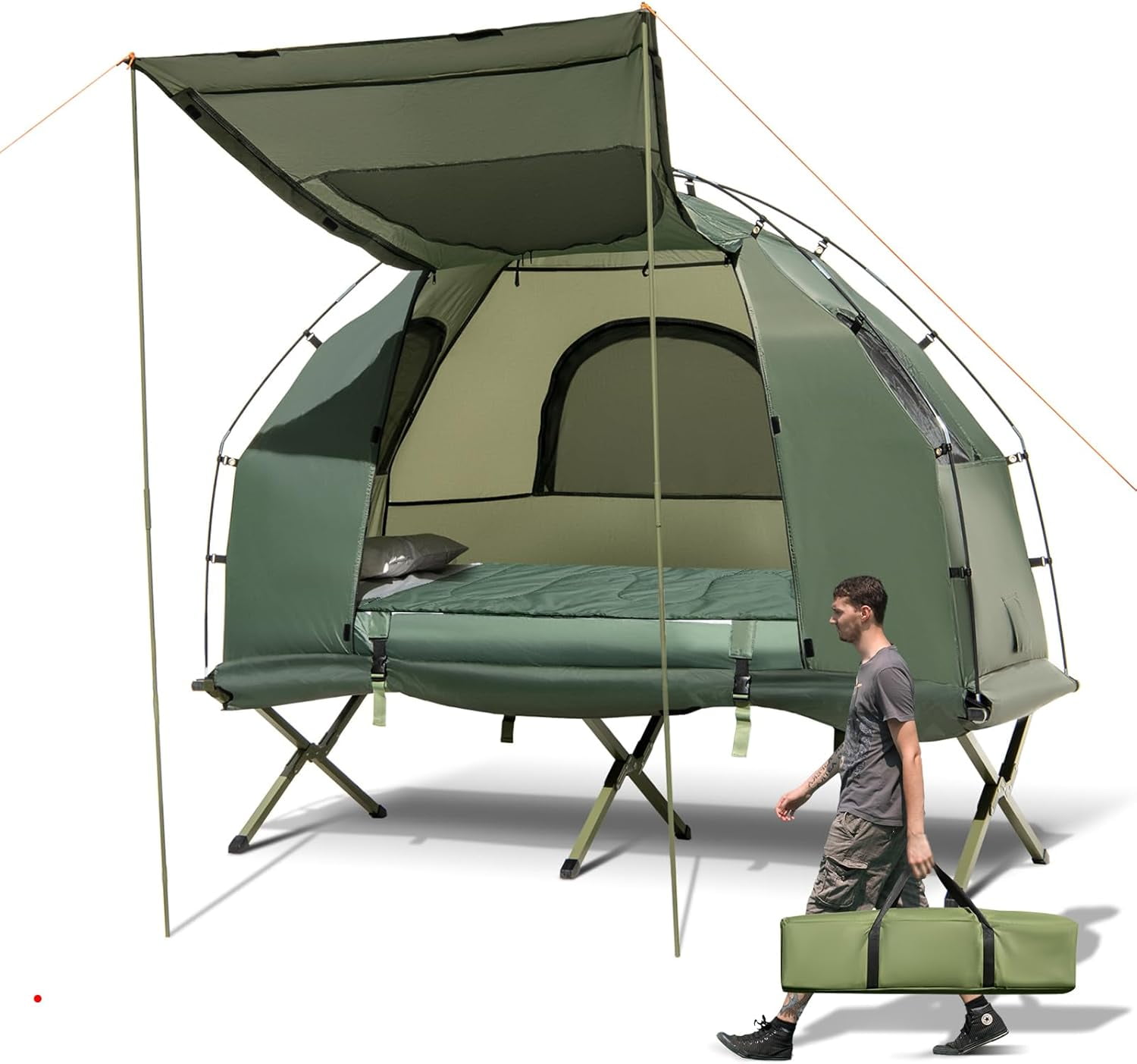 Outsunny Portable Camping Cot Tent With Comfortable Air Mattress, Warm And Cozy Sleeping Bag, And A Supportive Pillow B2 - View #2