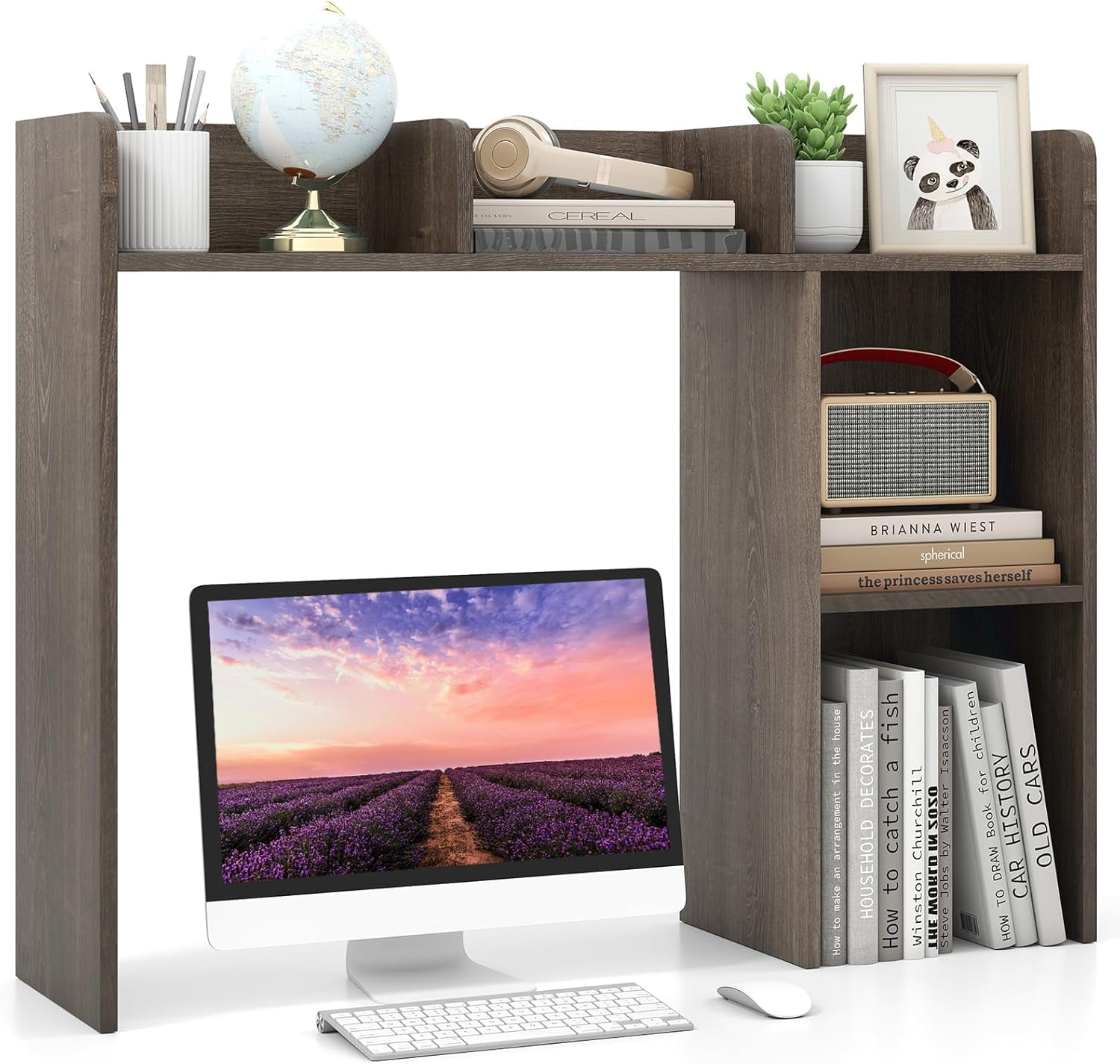 LDAILY Desktop Shelf, Multipurpose Wood Desk Hutch for Max 27