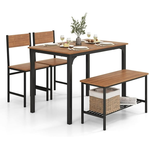 LDAILY Dining Table Set for 4, Kitchen Table with and Chairs, Smooth Foot Pads, Space Saving Modern Wooden Table and Chairs Set of 4 for Dining Room, Apartment, Living Room (Rustic Brown)
