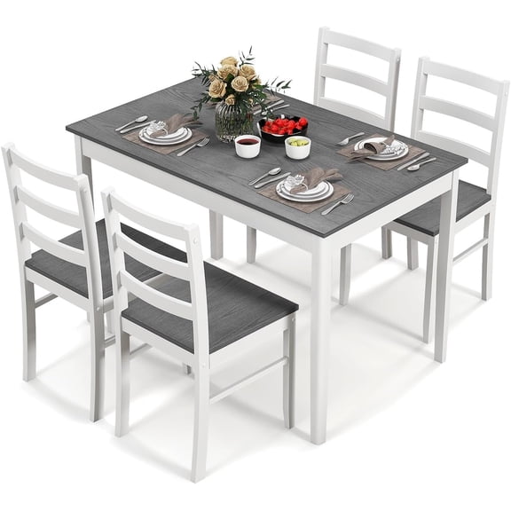 LDAILY 5 Piece Dining Table Set for 4, Space Saving Rectangular Dining Room Table with Rubber Wood Legs, Modern Kitchen Table Chairs Set of 4 for Dining Room, Living Room & Breakfast Nook (Gray)