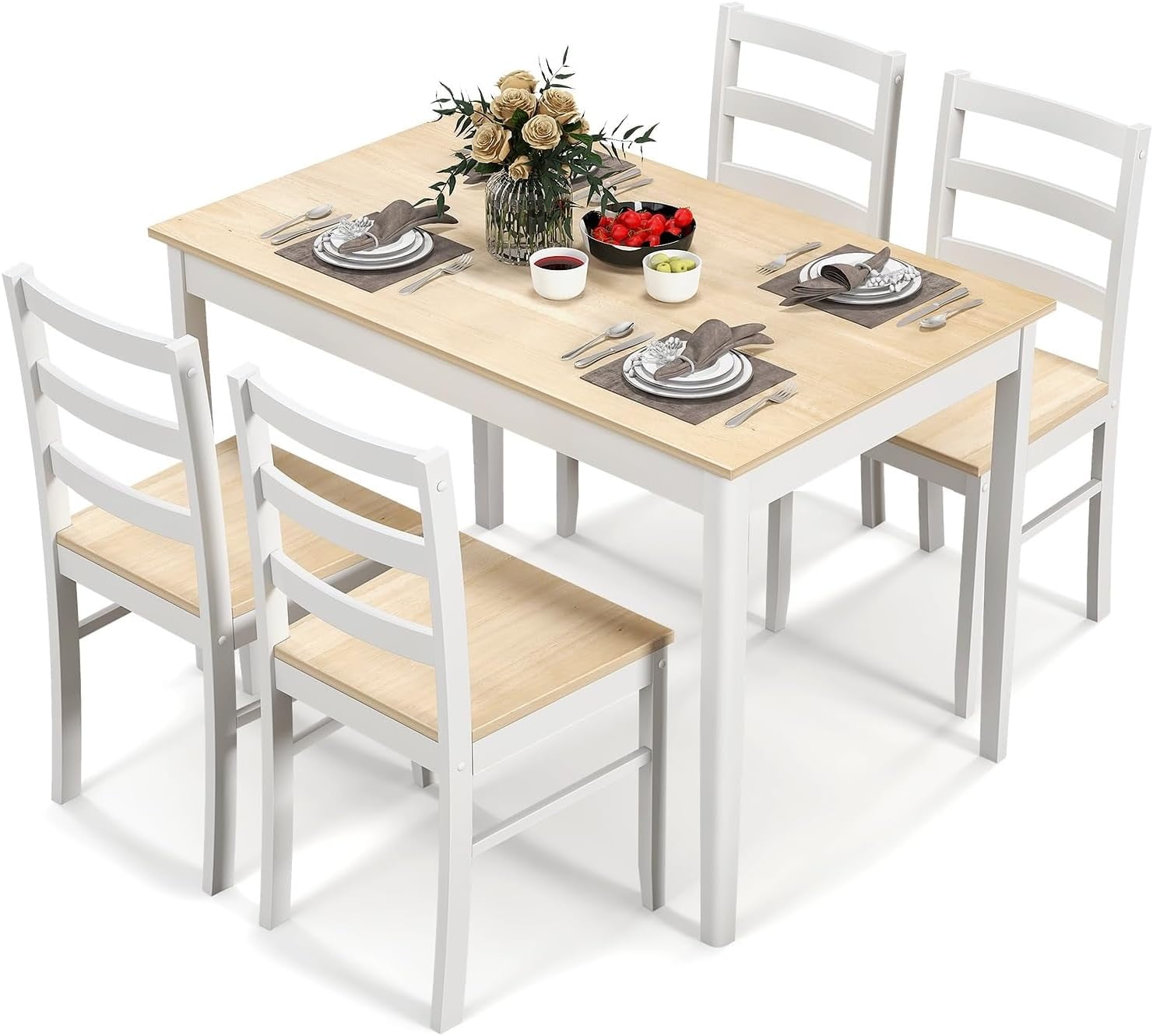 LDAILY Dining Table Set for 4, Space Saving Dinette Table Set for 4 ...