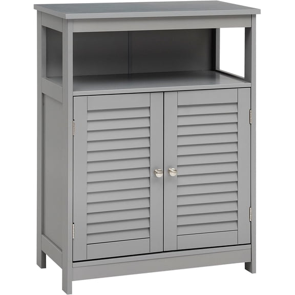 LDAILY Freestanding Organizer Cabinet with Double Shutter Doors, Adjustable Shelf, Wooden Floor Cabinet for Bathroom & Kitchen, Grey