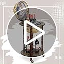 LDAILY Globe Bar, 17.5 Wood Antique Wine Bar Stand with Wheels, Bottom Shelf & Old World Map, 16 Century Italian Replica Globe Bar Liquor Cabinet, Large Capacity Bar Cart for Home, Restaurant
