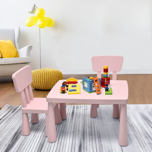 LDAILY Kids Table and Chairs, 3-Piece Children Arts Nursery Furniture for Drawing, Reading, and Painting, Light Weight Plastic Activity Kids Desk and Chair Set for Playroom, Kindergarten (Pink)