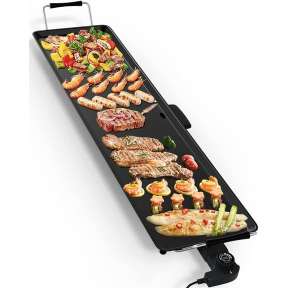 LDAILY Large Electric Teppanyaki Table Top Grill Griddle, 35'' Indoor Outdoor Nonstick BBQ Griddle w/5 Adjustable Temperature, Portable 2000W Barbecue Plate for Party/Home/Camping Cooking