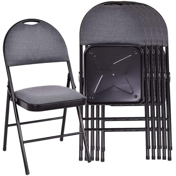 LDAILY Moccha 6 -Pack Folding Chairs w/Upholstered Padded Seat & Back, Fabric Seating w/Handle Hole for Home Office Wedding Party Chair (Grey)
