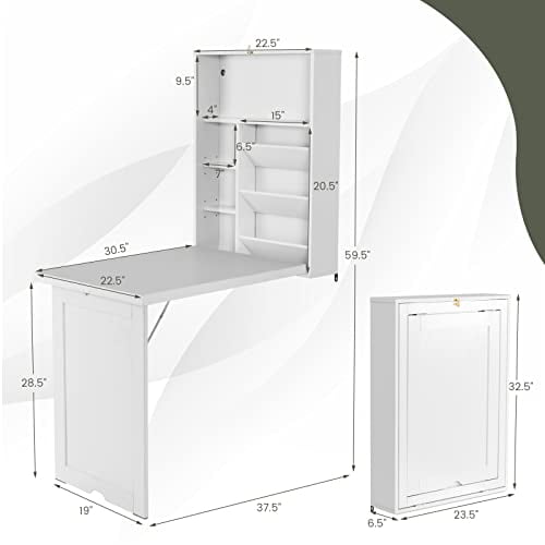 LDAILY Moccha Foldable Wall Mounted Table w/Classified Storage Space
